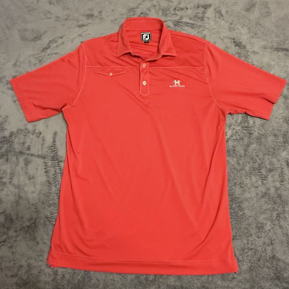 FJ‎ FootJoy Men's Polo Size L Dark Pink White Stitching Athletic Fit Course Logo